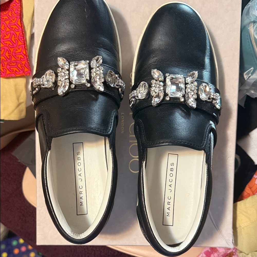 Marc Jacobs Black Crystal Embellished Loafers